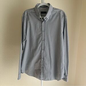 Zegna Sport Grey White Striped Cotton Long Sleeve Shirt Size 2XL